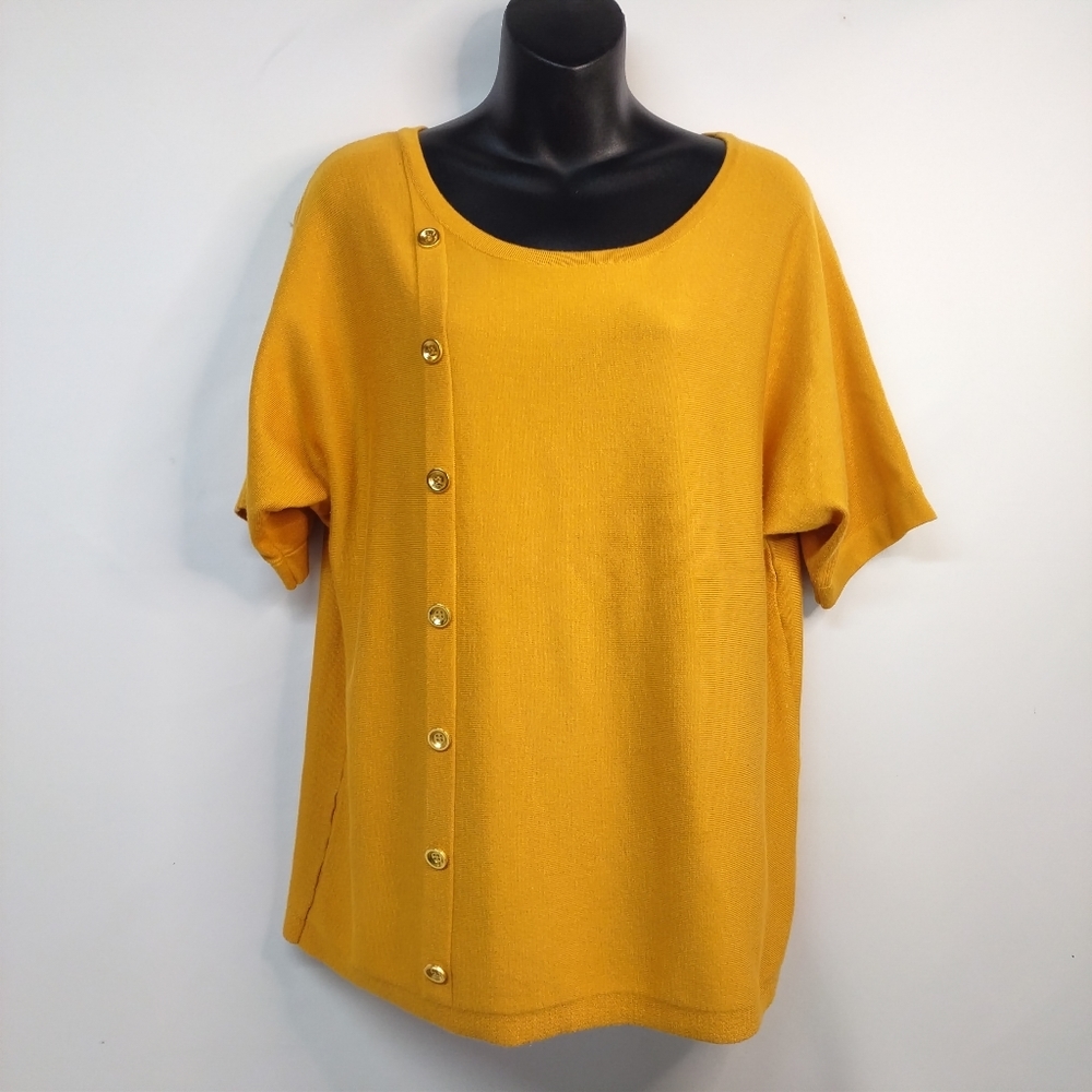 Cable & Gauge Women's Yellow Shortsleeve Top Sweater Size L